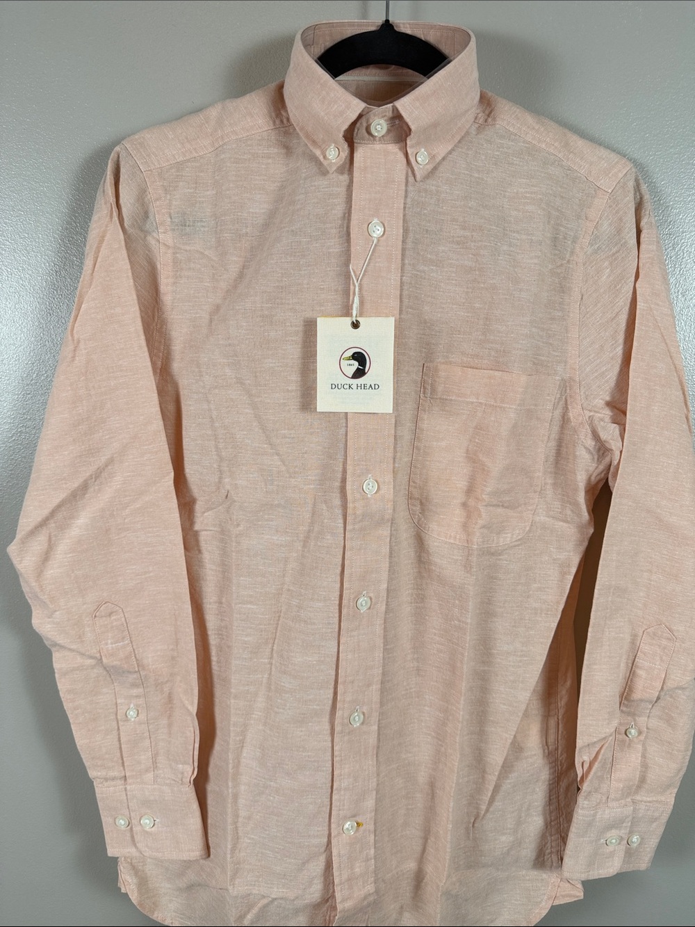 Duck Head Men's Button-Down Linen Shirt in Peach